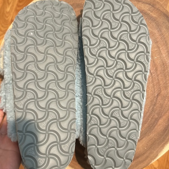 Birkenstock Arizona Big Buckle Genuine Shearling Sandal Blue Faded Aqua NEW 38 - Picture 4 of 10